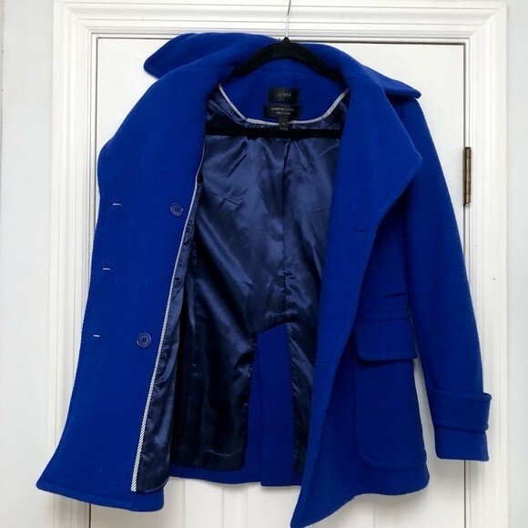 J Crew Pea Coat Jacket Majesty Stadium Cloth Royal Blue Wool Goldtone Buttons 0 - Picture 5 of 6